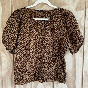 Madewell button up leopard print tank puffy sleeve